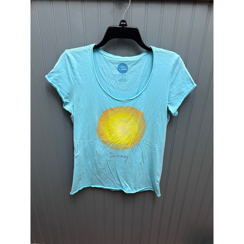 Life is Good Womens Smooth Tee Light Blue‎ Sun Graphic Fitted T-Shirt Size M